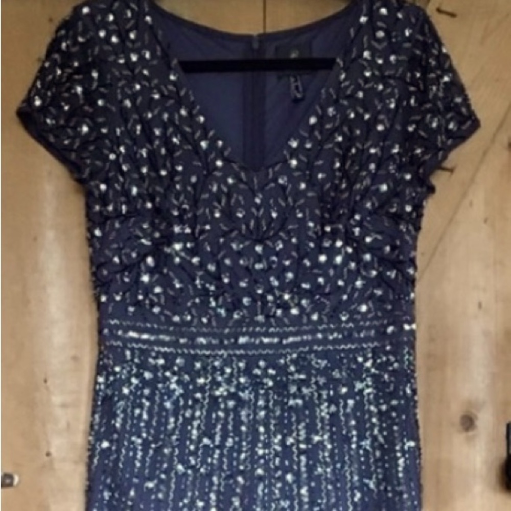 Full length beaded Navy Mother of the Bride formal